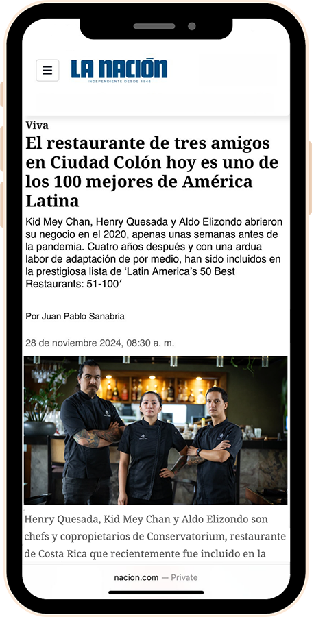 La Nación article on Conservatorium's inclusion in Latin America's 50 Best Restaurants list
