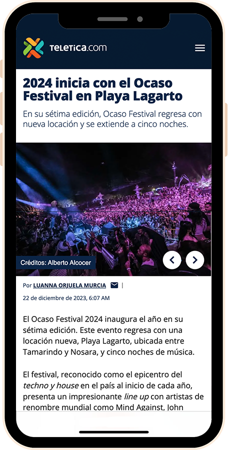 Teletica article on the 2024 edition of Ocaso Festival