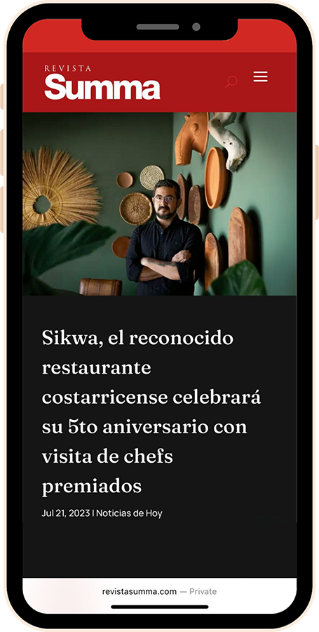 Revista Summa article on Sikwa's 5th anniversary, featuring award-winning chef visits